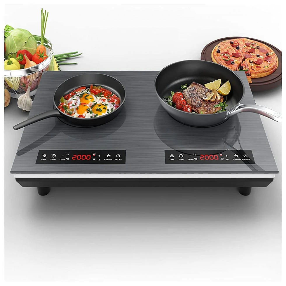 Cooktop de Indução Portátil VBGK com Duplo Queimador e Trava de Segurança, 110V 4000W