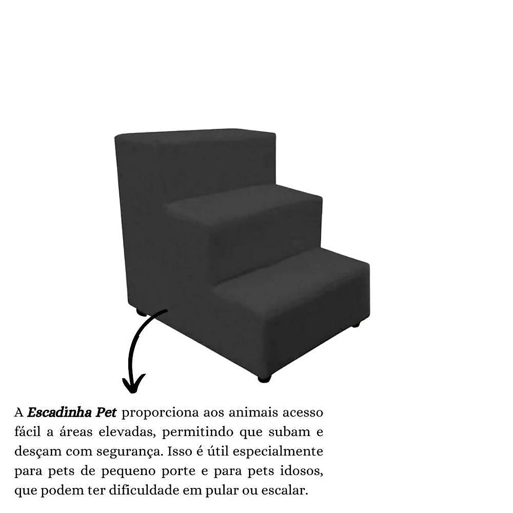 Escada Escadinha Pet Cachorro 3 Degraus Rampa Suede Premium Cinza