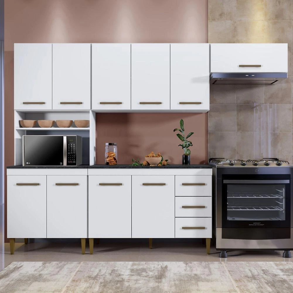 Cozinha Completa 10 Portas 3 Gavetas Atenas Kaiki Moveis Branco