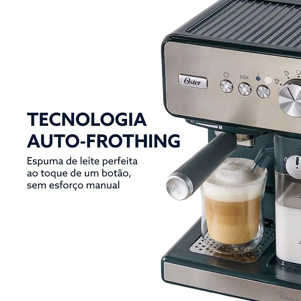 Kit Cafeteira Expresso Primalatte Inox Oster 18 Xícaras Cinza 110V
