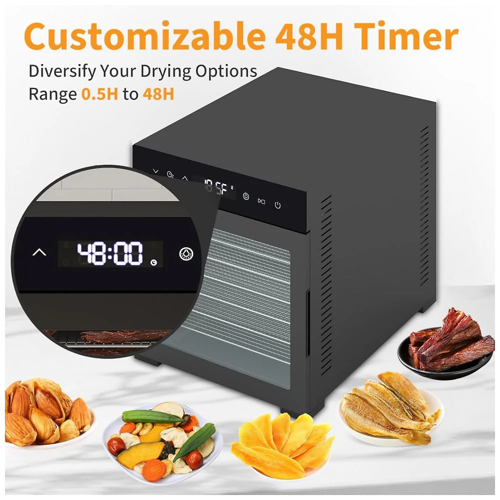 Desidratador de Alimentos DUMOS Preto 500W 8 Bandejas Aço Inoxidável Timer 24h 240V