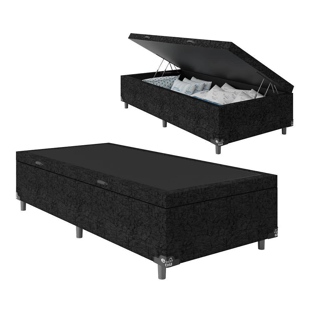Cama Box Baú Solteiro Suede Preto 88x188x42