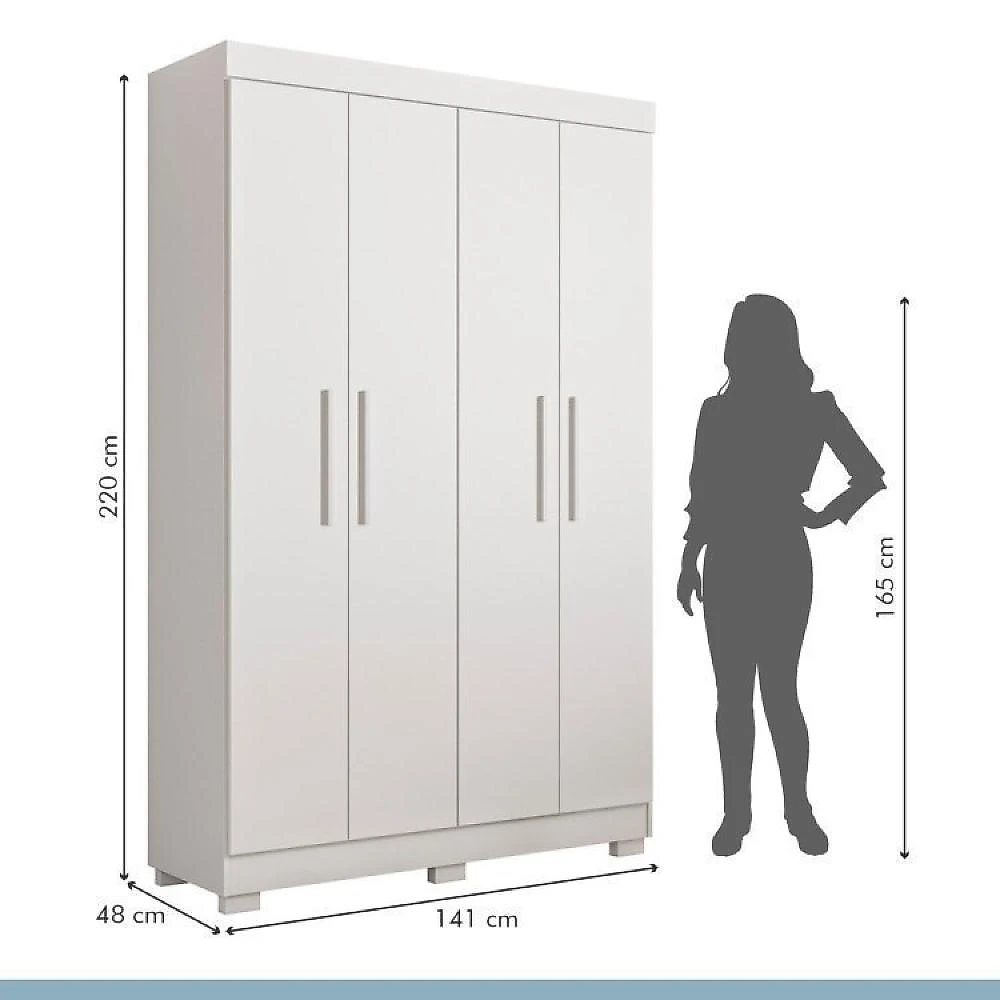 Quarto de Bebê com Berço Mini Cama, Cômoda1 Porta 4 Gavetas e Roupeiro 4 Portas 3 Gavetas Branco