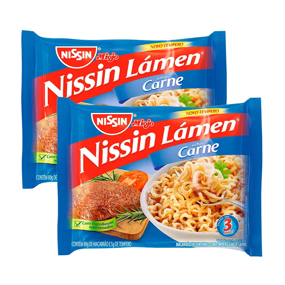 Kit 2 Macarrão Instantâneo Nissin Lámen Sabor Carne 85g