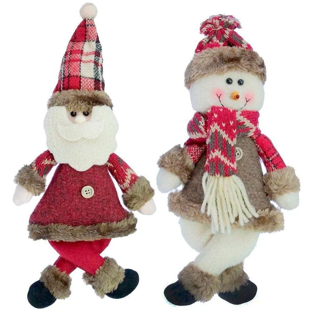 Kit 12 Enfeites Boneco De Neve E Papai Noel Natal Em Tecido 30cm