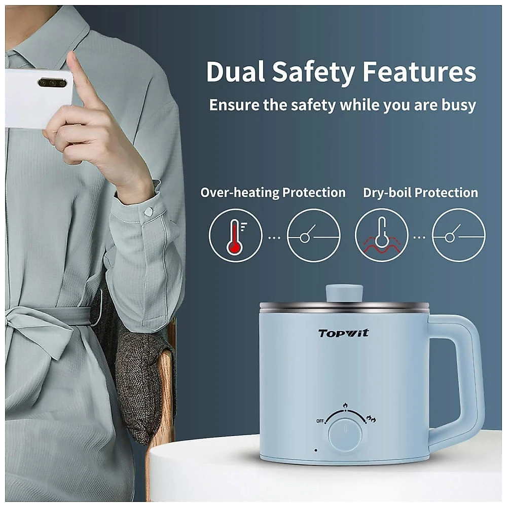 Panela Elétrica Multifuncional 1,6L com Vaporizador para Cozinhar Ramen, Massas, Sopas e Ovos - Controle de Temperatura - Portátil
