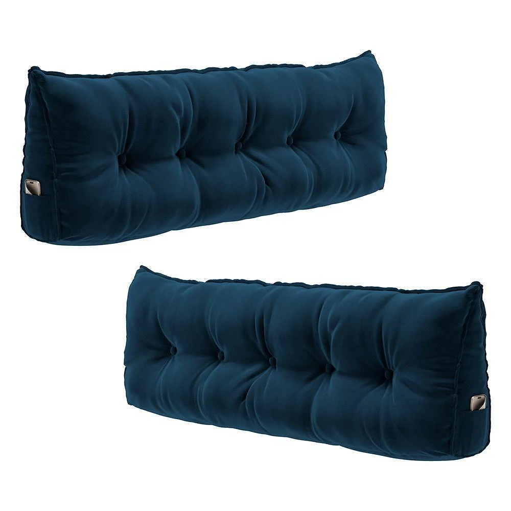 Kit 02 Almofadas Cabeceira Spot 195cm Apoio Lombar Veludo Azul Escuro Desk Design