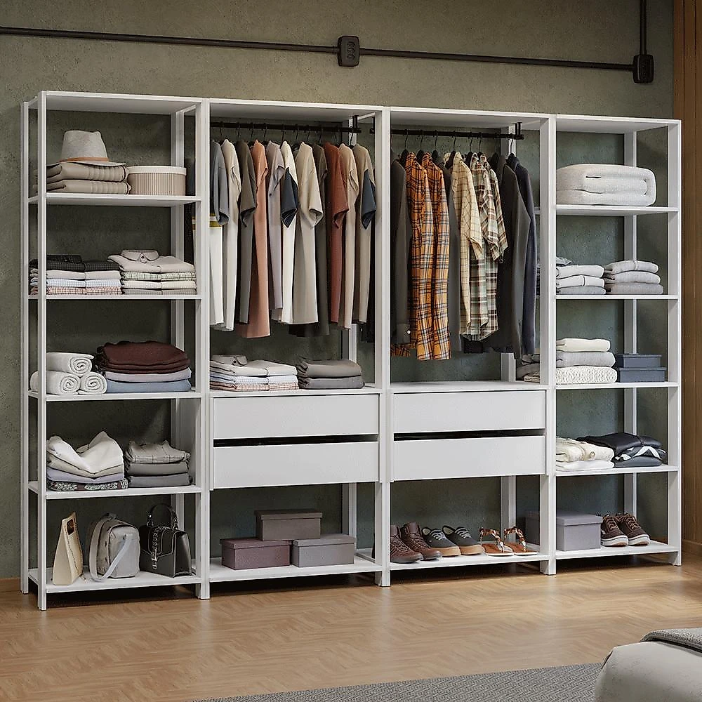 Guarda-roupa closet modulado 4 gavetas 258 cm branco valencia madesa 01