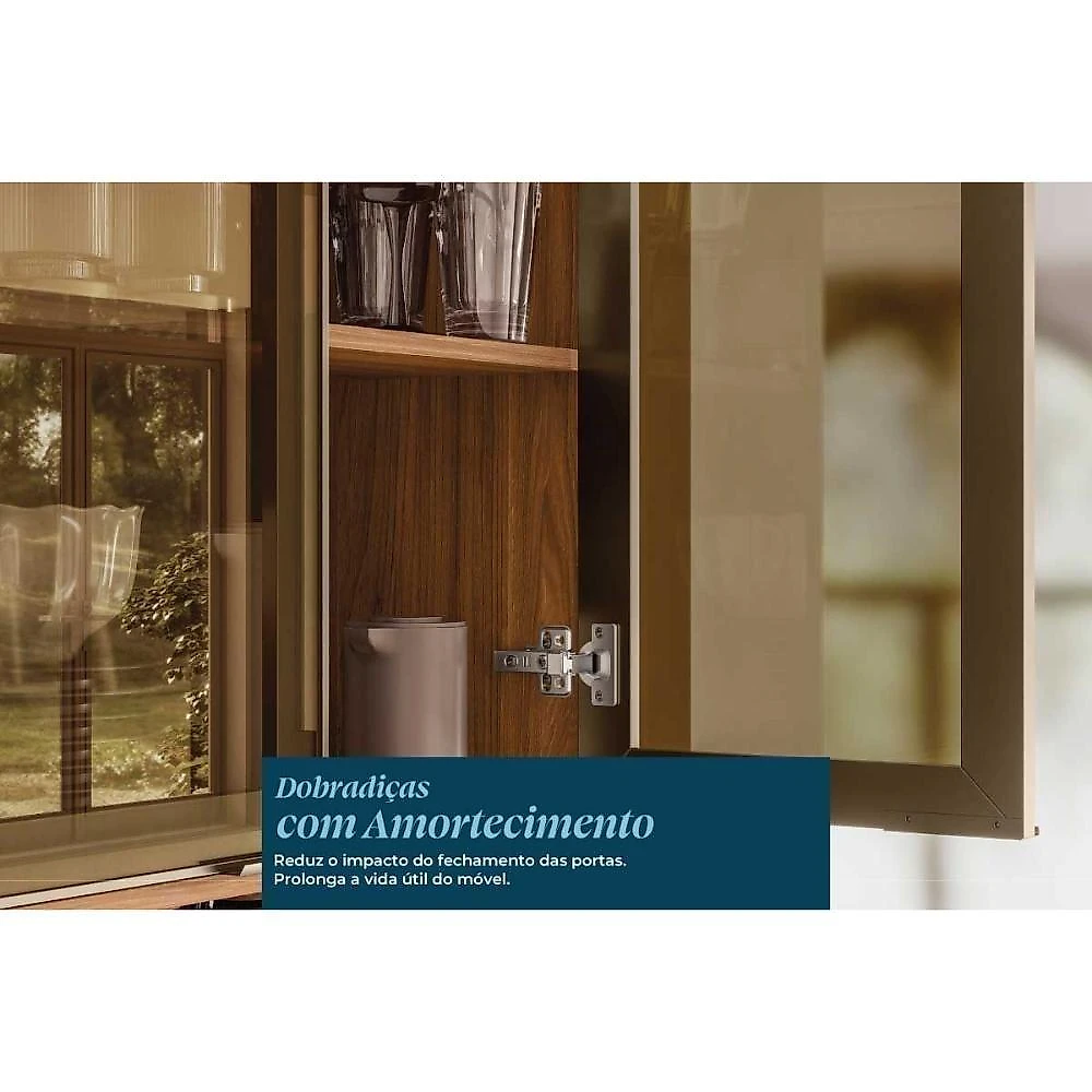 Cozinha Completa Proença 6 Peças 3 Portas 7 Gavetas MDF 119,5CM Nogueira Touch e Nude Prime