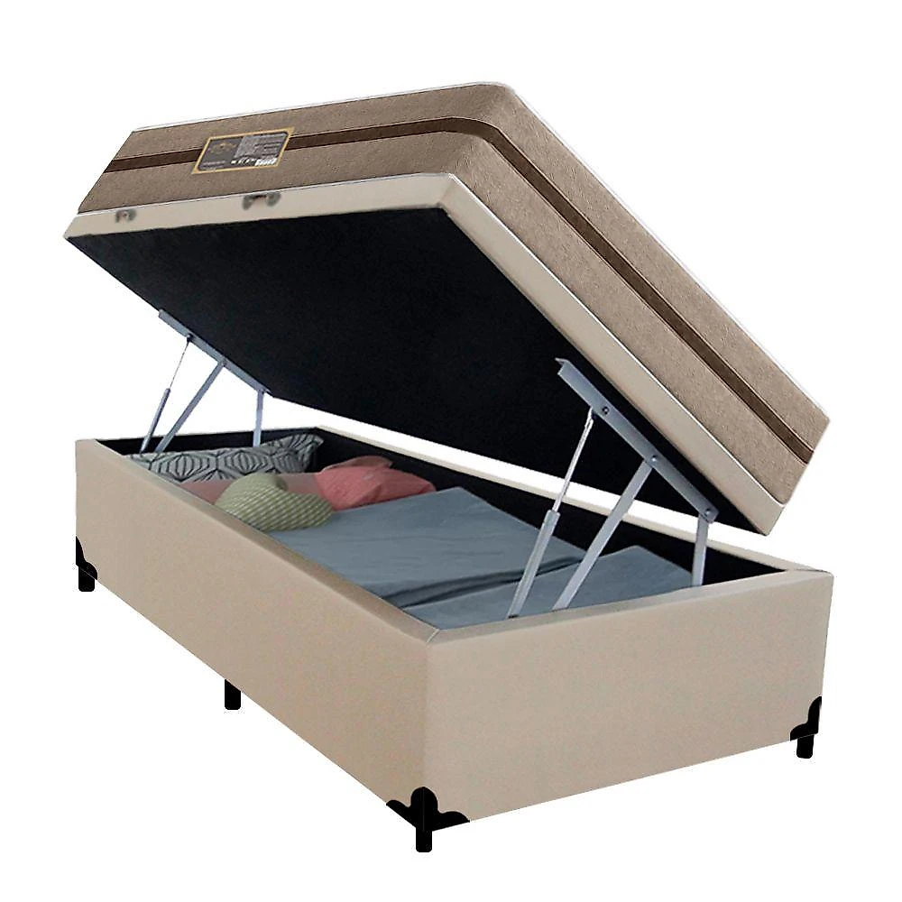 Cama Box com Baú Solteiro Bioclassic Molas Ensacadas Tecido Bege Royal Sleep 88CM