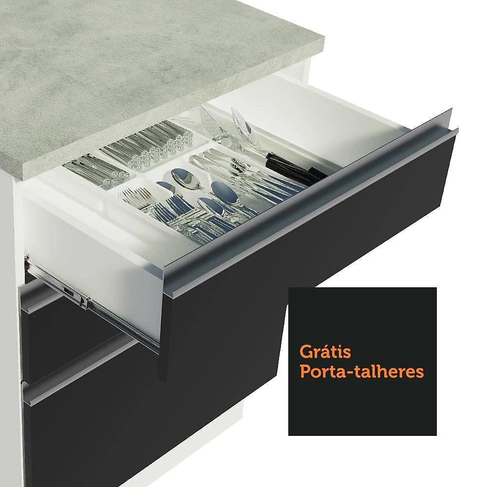 Cozinha completa de canto madesa glamy 349002 com armário e balcão (sem tampo e pia) - branco/preto