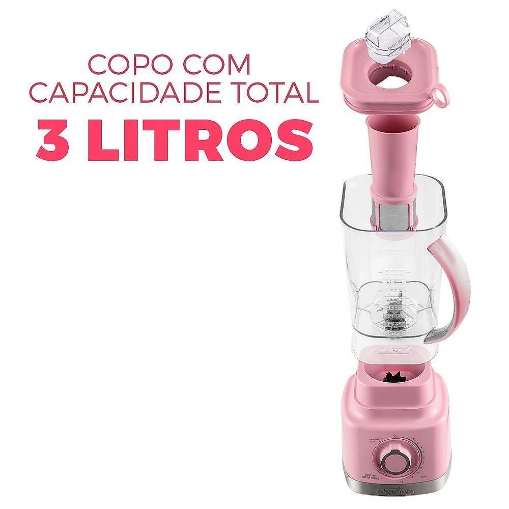 Liquidificador Britânia BLQ1300RS 1400W 3L 12 Velocidades Rosa 110V