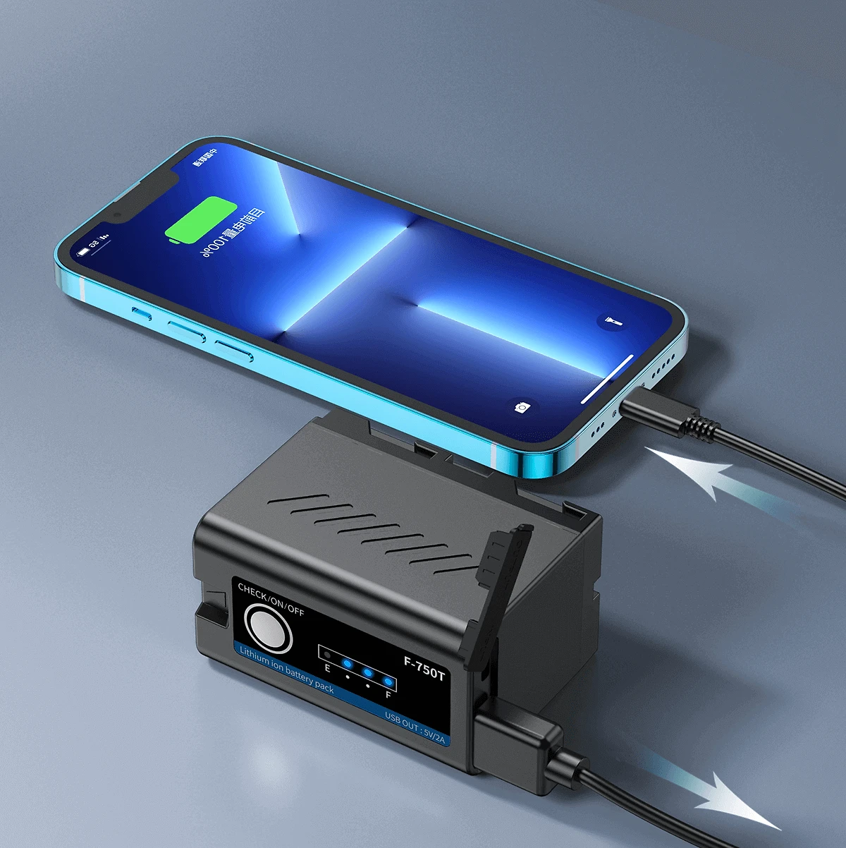Miniatura Bateria NP-F750T (F750/F770) Multifuncional Led com Saída USB