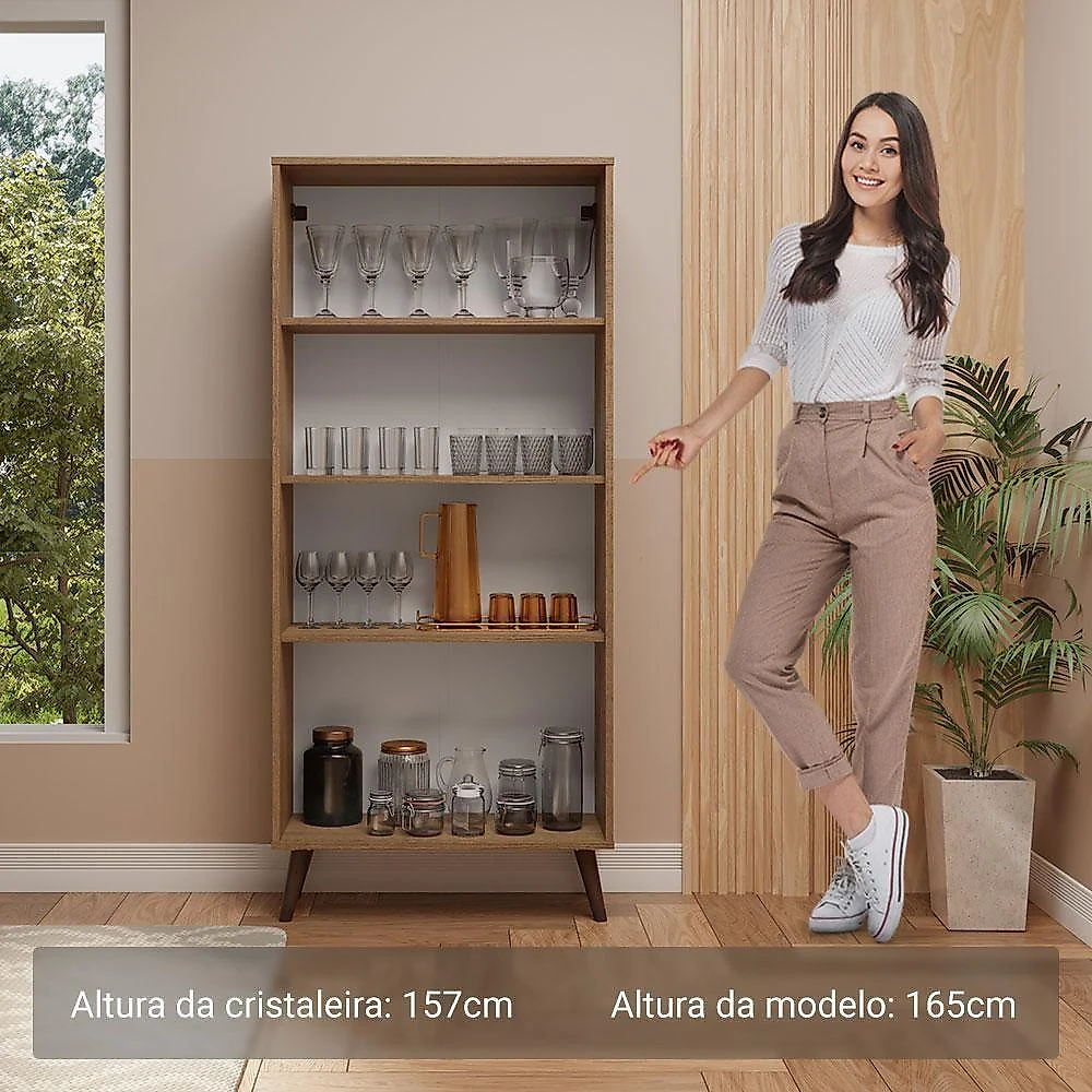 Cristaleira 70 Cm 2 Portas De Vidro Com Pés Cônicos Rustic/marrom Madesa Rustic/marrom