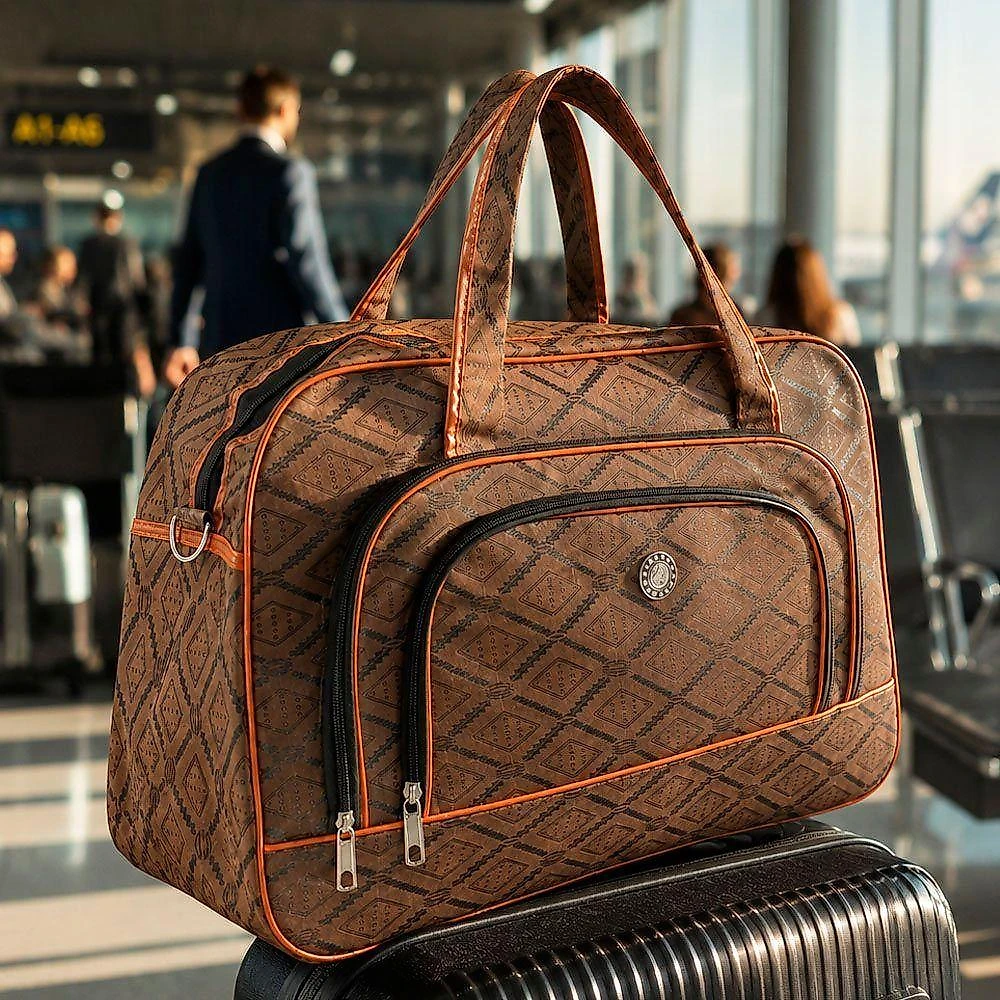 Bolsa Mala de Viagem Grande 53cm Poliéster com Alças Reforçadas Zíper Marrom