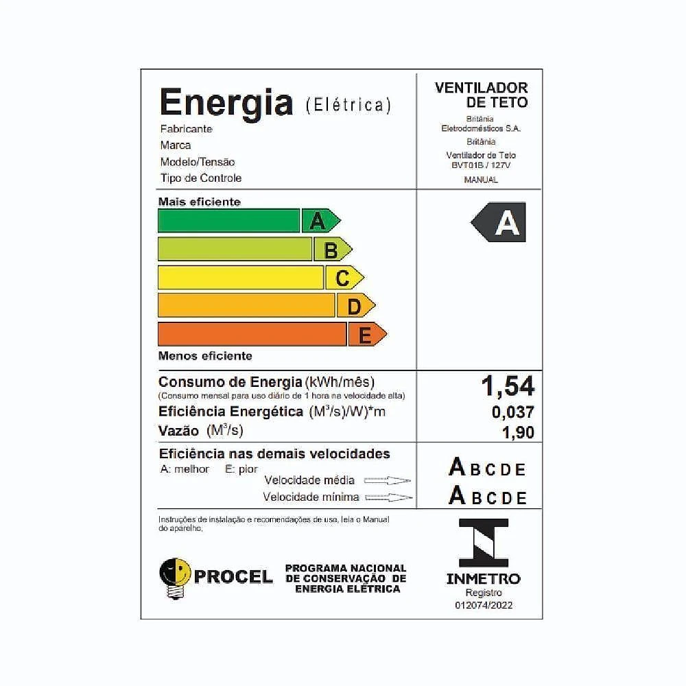 Ventilador de teto britânia 131w 3 pás 3 velocidades branco cancun 110v