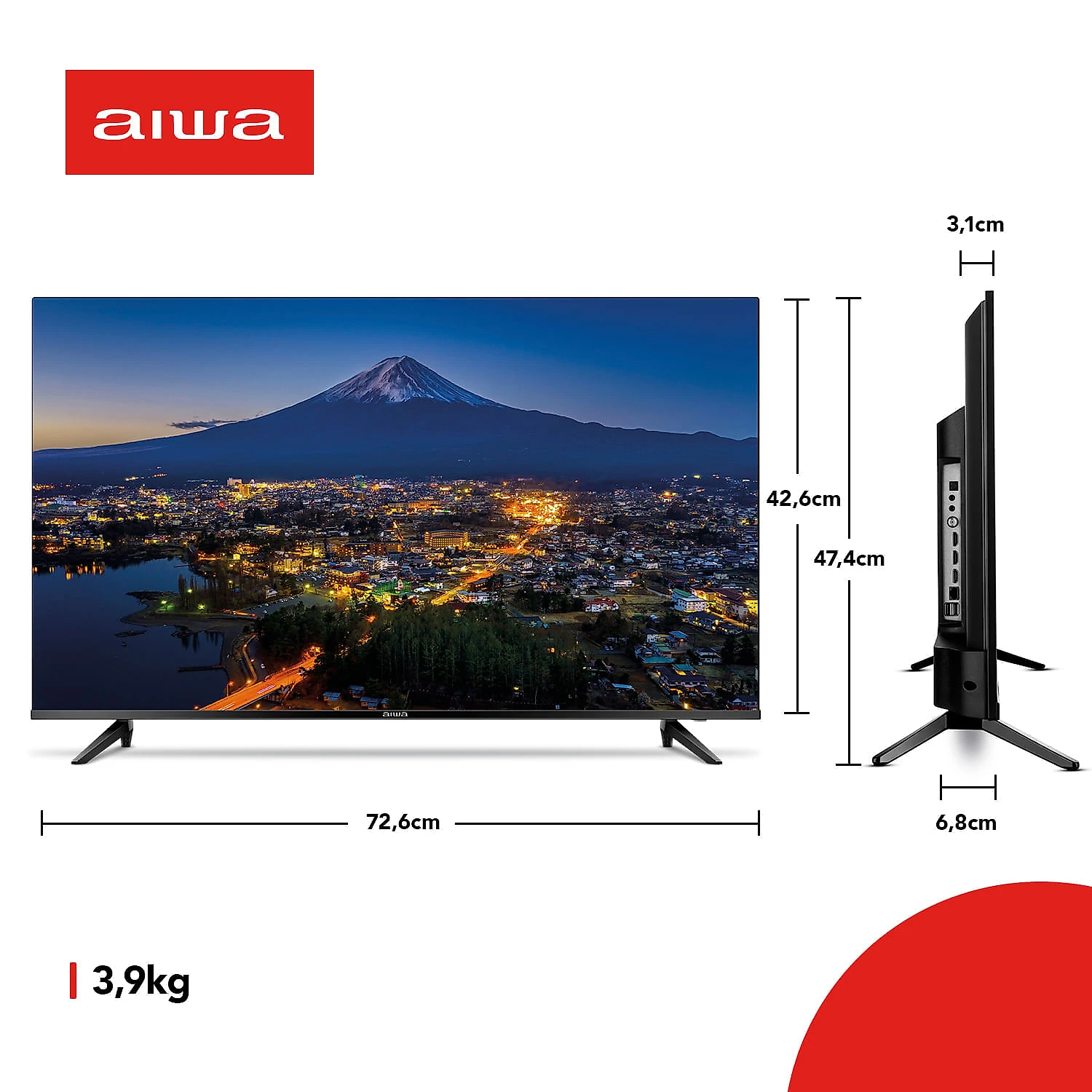 Smart TV AIWA 32” Android HD Borda Ultrafina HDR10 Dolby Áudio AWS-TV-32-BL-02-A TV 32 ANDROID BORD INF AWS-TV-32-BL-02-A