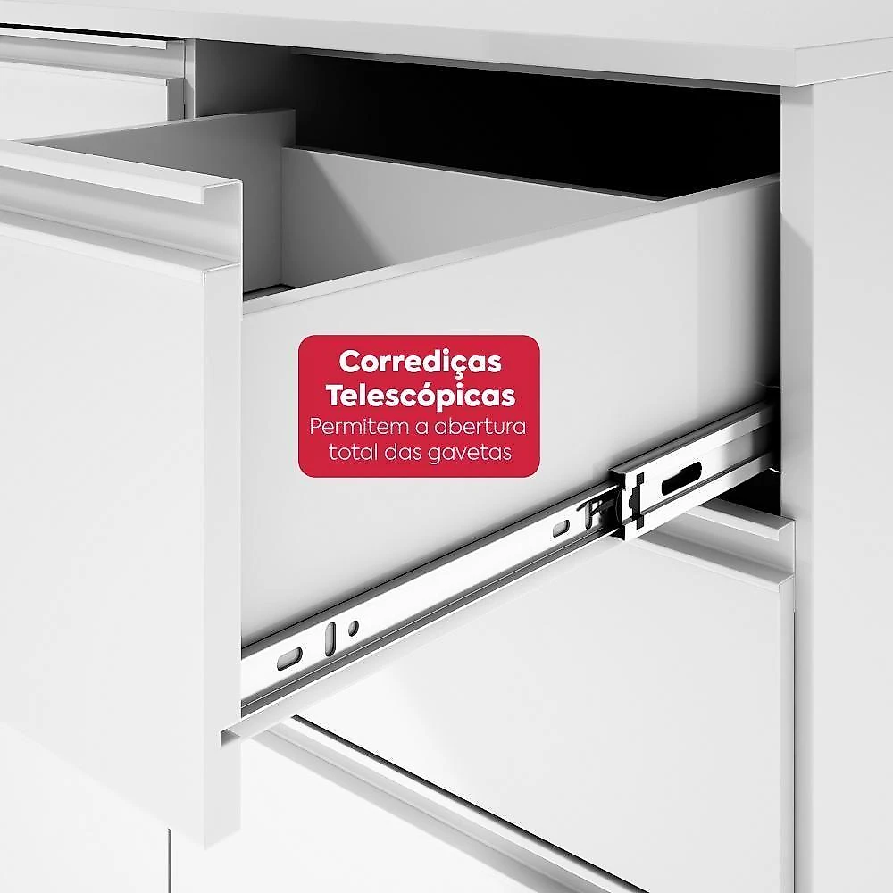 Cozinha Modular Nina 4 Módulos 2 Gavetas MDP MDF 279CM Branco Móveis Lopas webcontinental-7898789571063