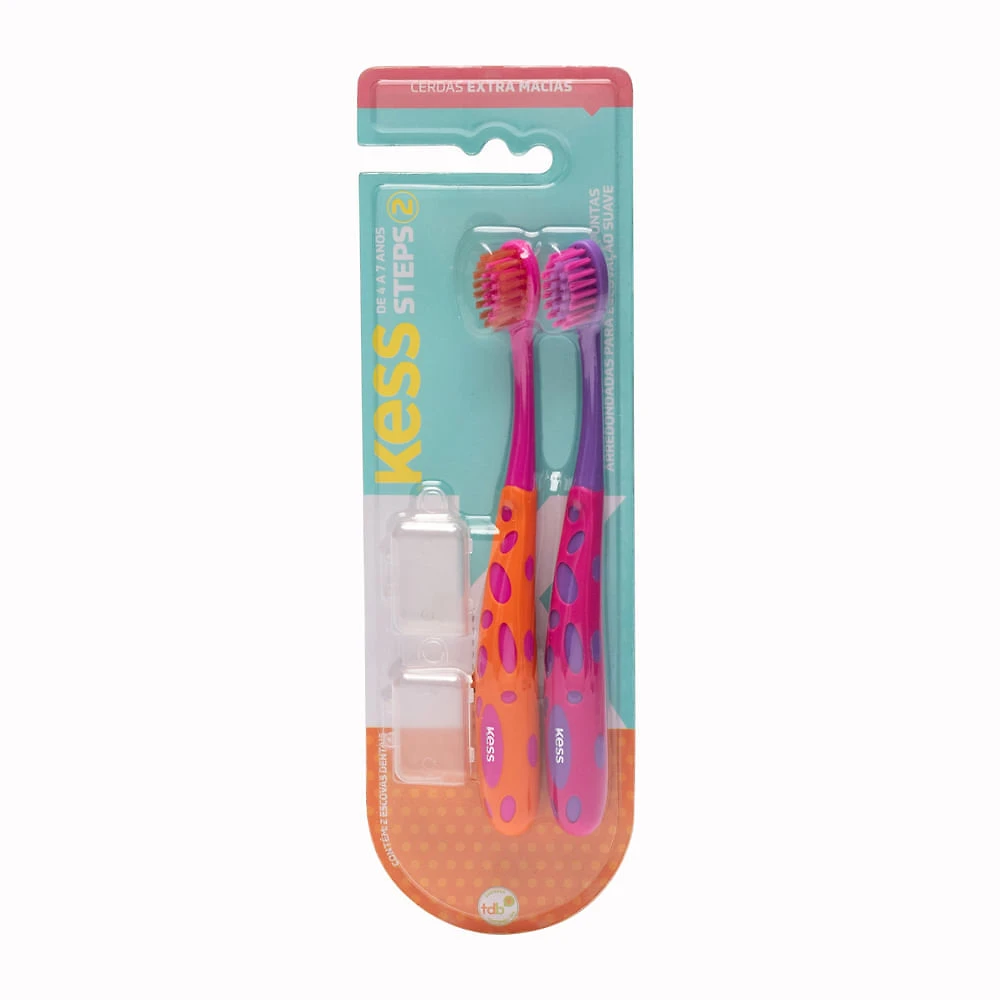 Escova Dental Infantil Kess Steps 2 Cores Sortidas com 2 Unidades