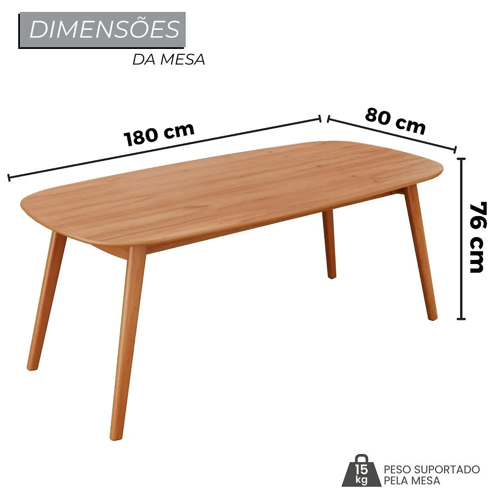 Miniatura Conjunto Sala de Jantar Mesa 180x80cm Tampo em Mdf Laminado 6 Cadeiras Ceci Natural