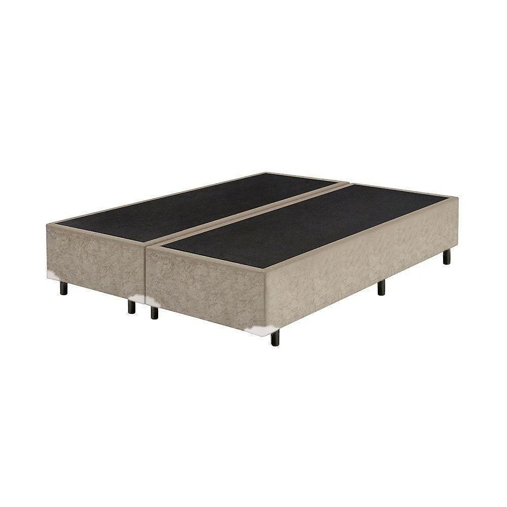Cama Base Box King Bipartido Bege Suede 38x193x203
