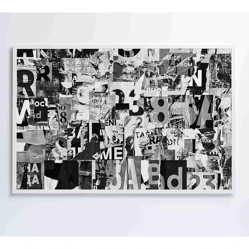 Quadro Colagem De Letras Em Preto E Branco Medidas 120x80 Cm Impressão Adesivo Fotográfico