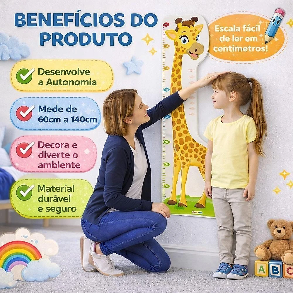 Régua de Crescimento Infantil Girafa Retangular em MDF Bege 140CM