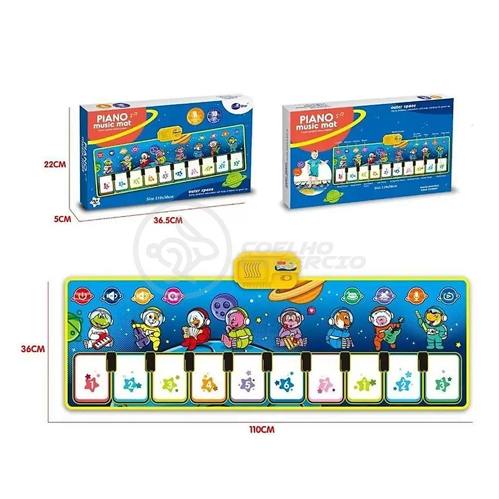 Piano Music Mat Tapete Musical 110x36cm Bebês 10 Teclas