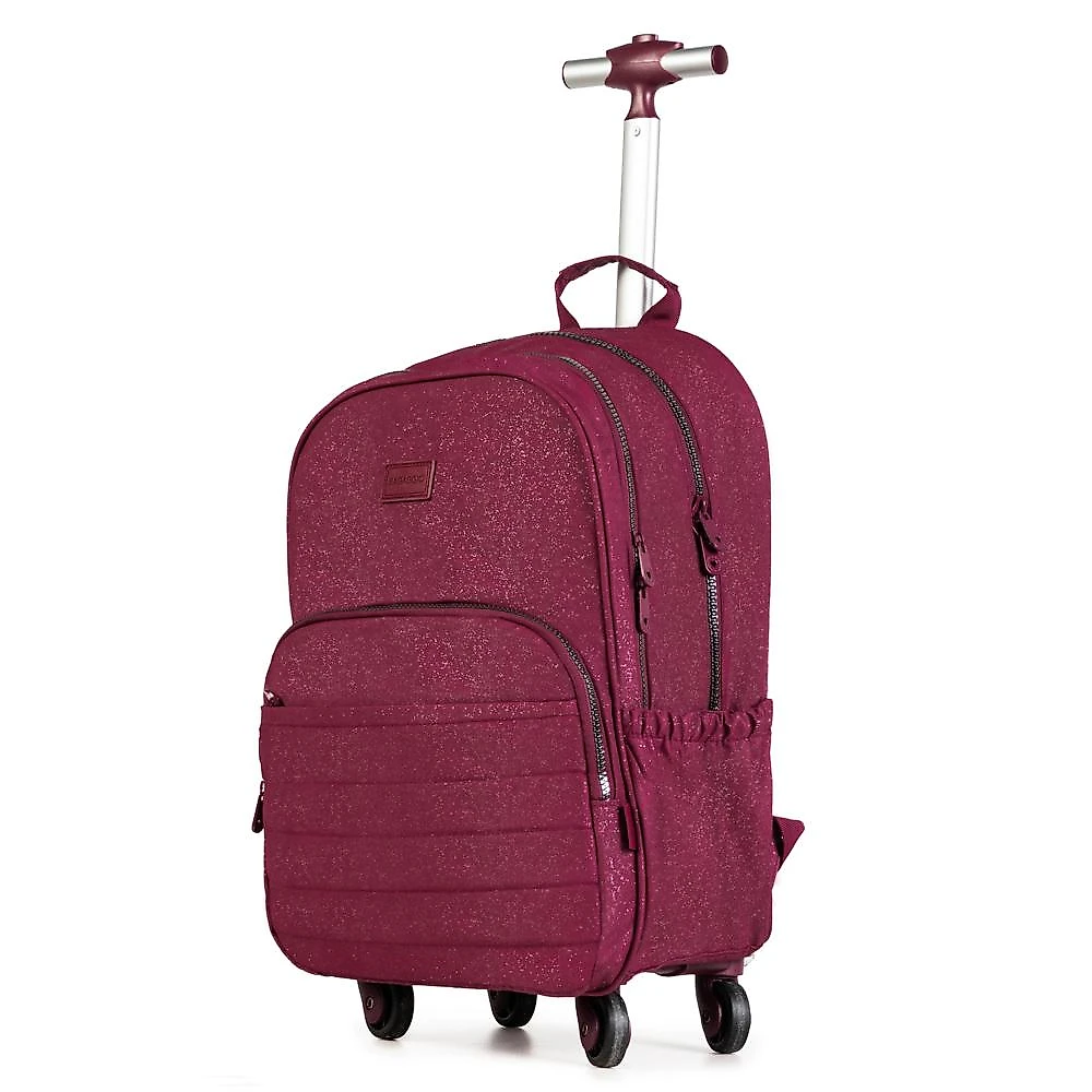 Mochila Escolar Juvenil com 4 Rodinhas Crinkle Glitter Vinho Vinho