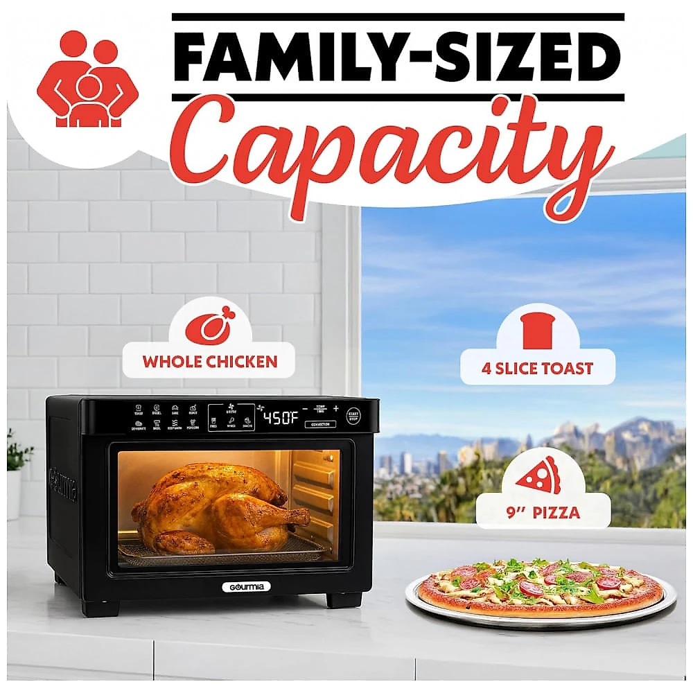 Forno Elétrico Tostador Gourmia Preto Digital Air Fryer 10L Convecção 12 Programas 1000W 110V