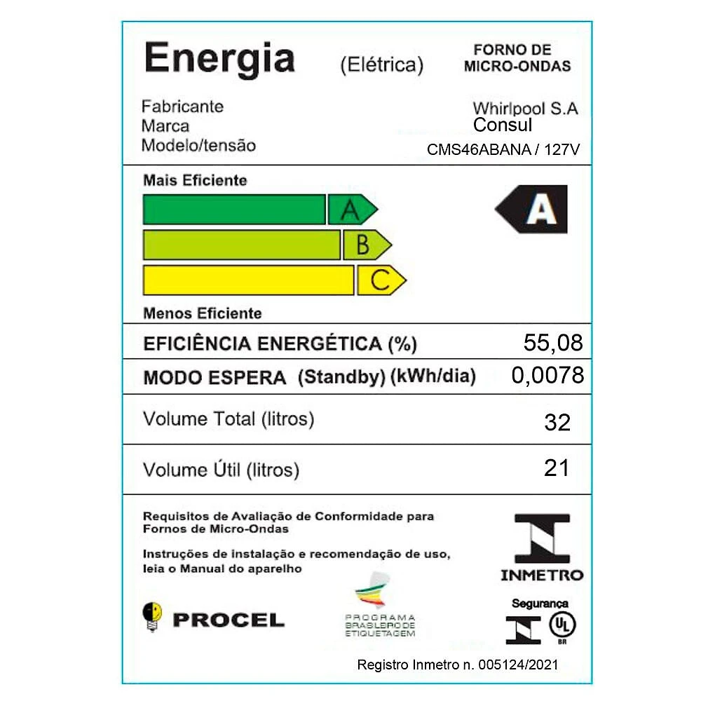 Miniatura Microondas 32 Litros com Menu Fácil 900W CMS46AB Consul Branco - 110V