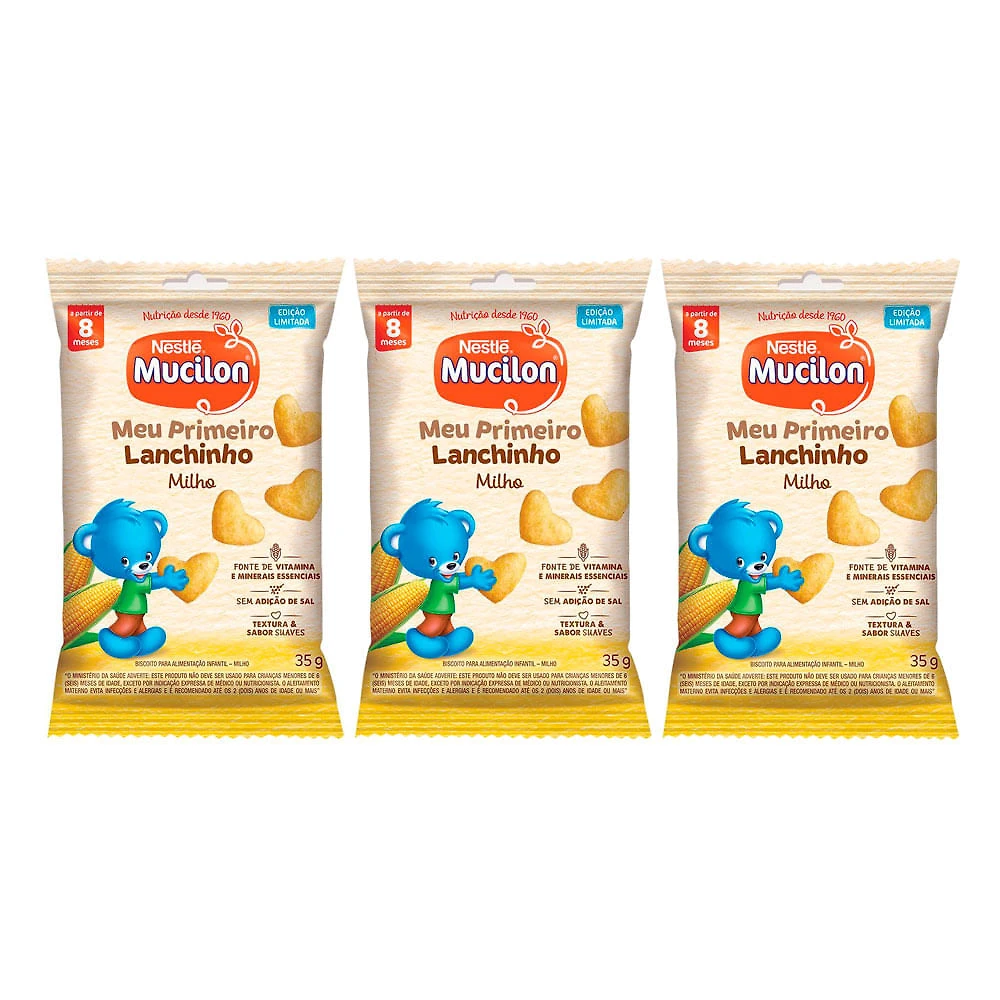 Kit 3 Biscoito Mucilon Snack Milho 35g