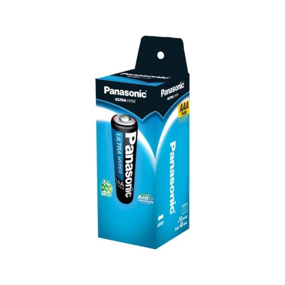 Pilha Comum AAA Tubo com 40 Unidades para Eletrônicos de Baixo Consumo Panasonic