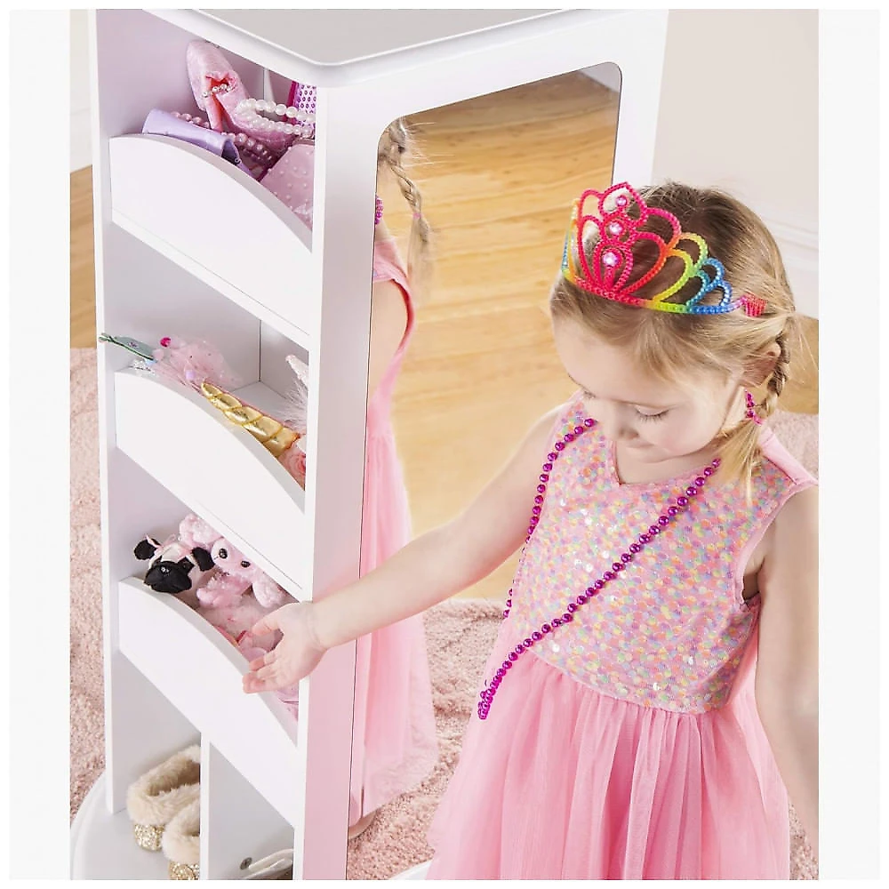 Armário infantil giratório para fantasias Guidecraft Rotating Dress-Up Storage Branco com espelhos, nichos e ganchos