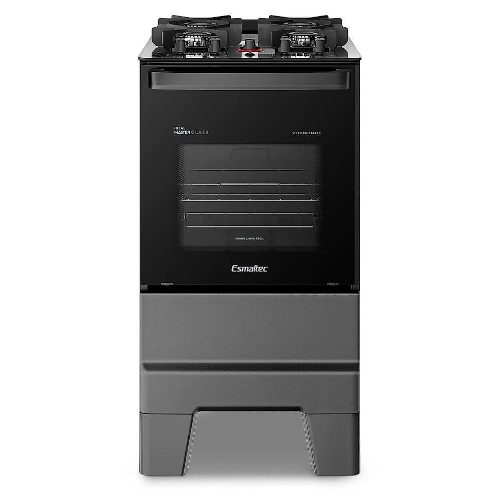 Fogão A Gás Mesa De Vidro Forno 50l Esmaltec Ideal Master Glass Titanium 4 Bocas Bivolt