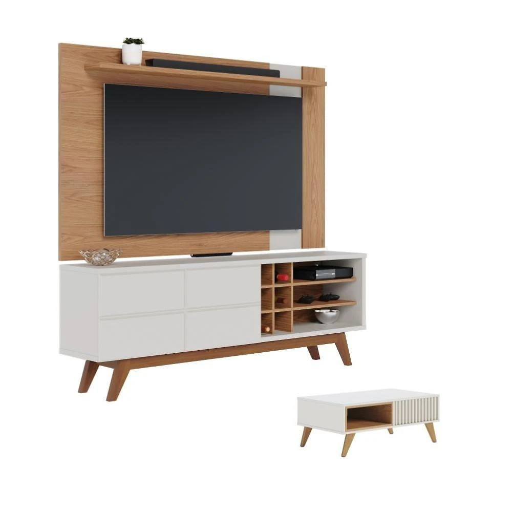 Conjunto Home para TV Noronha + Leme + Jeri 2 Portas 3 Prateleiras MDP e MDF TAMANHO 180CM Marrom