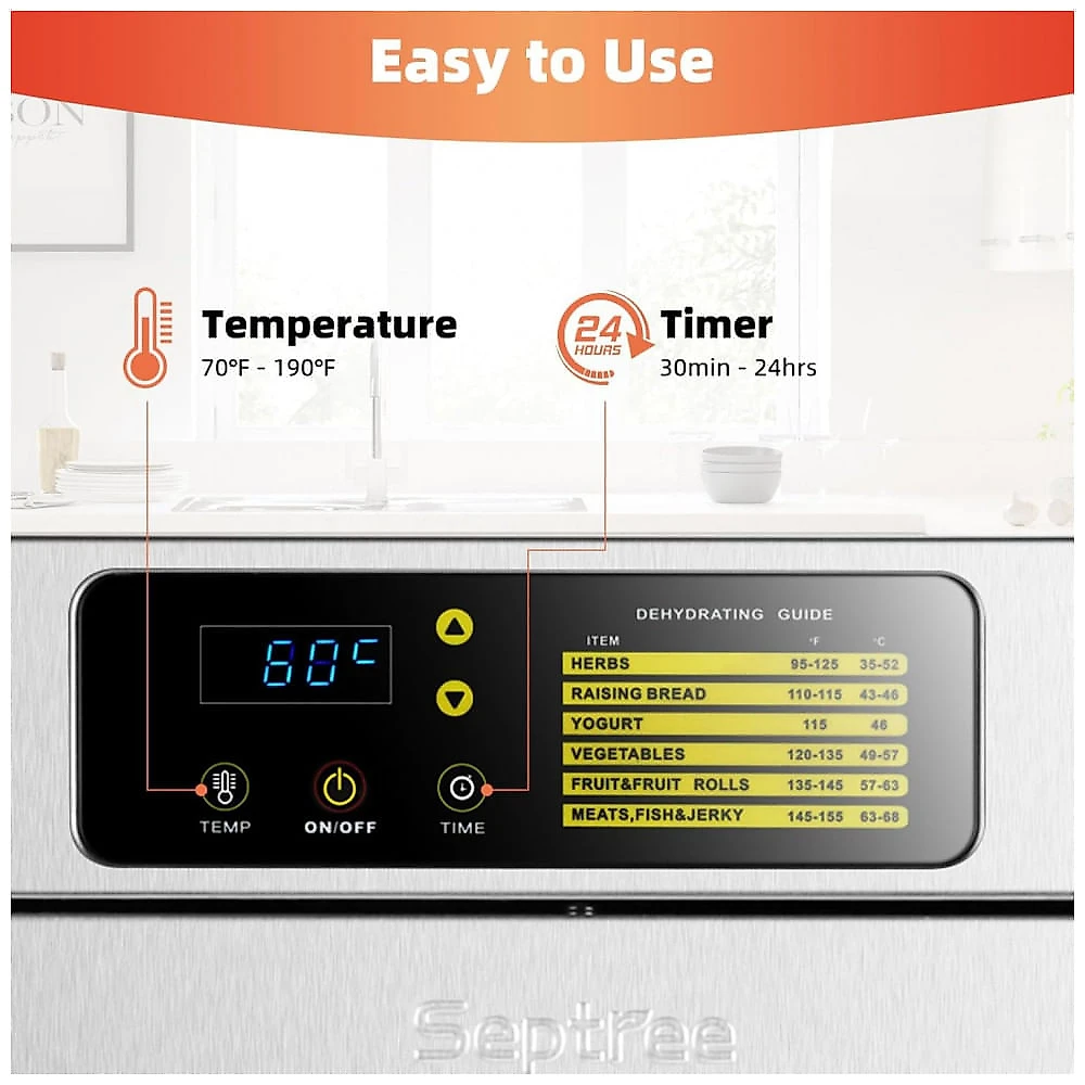 Desidratador de Alimentos Septree Aço Inox 18 Bandejas 2000W Comercial 120V