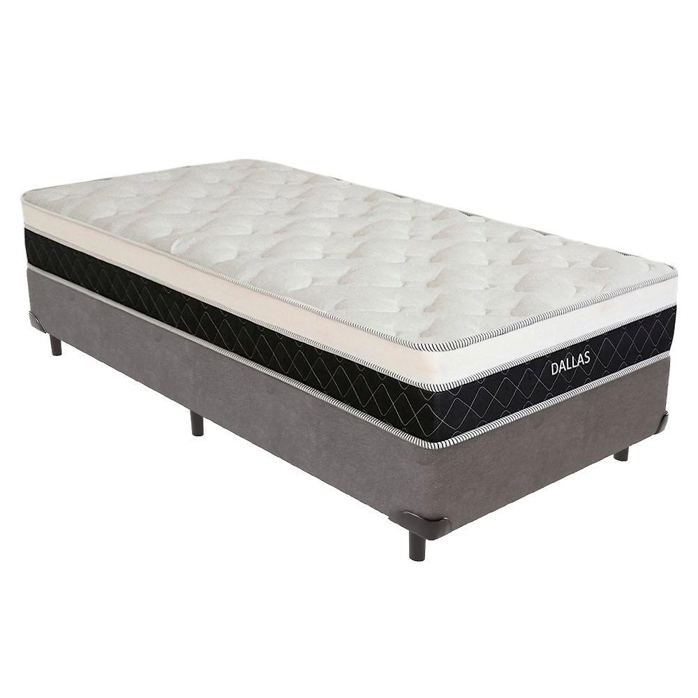 Cama Box com Colchão Solteirão Dallas Euro Pillow Molas Ensacadas Tecido Cinza Vtech