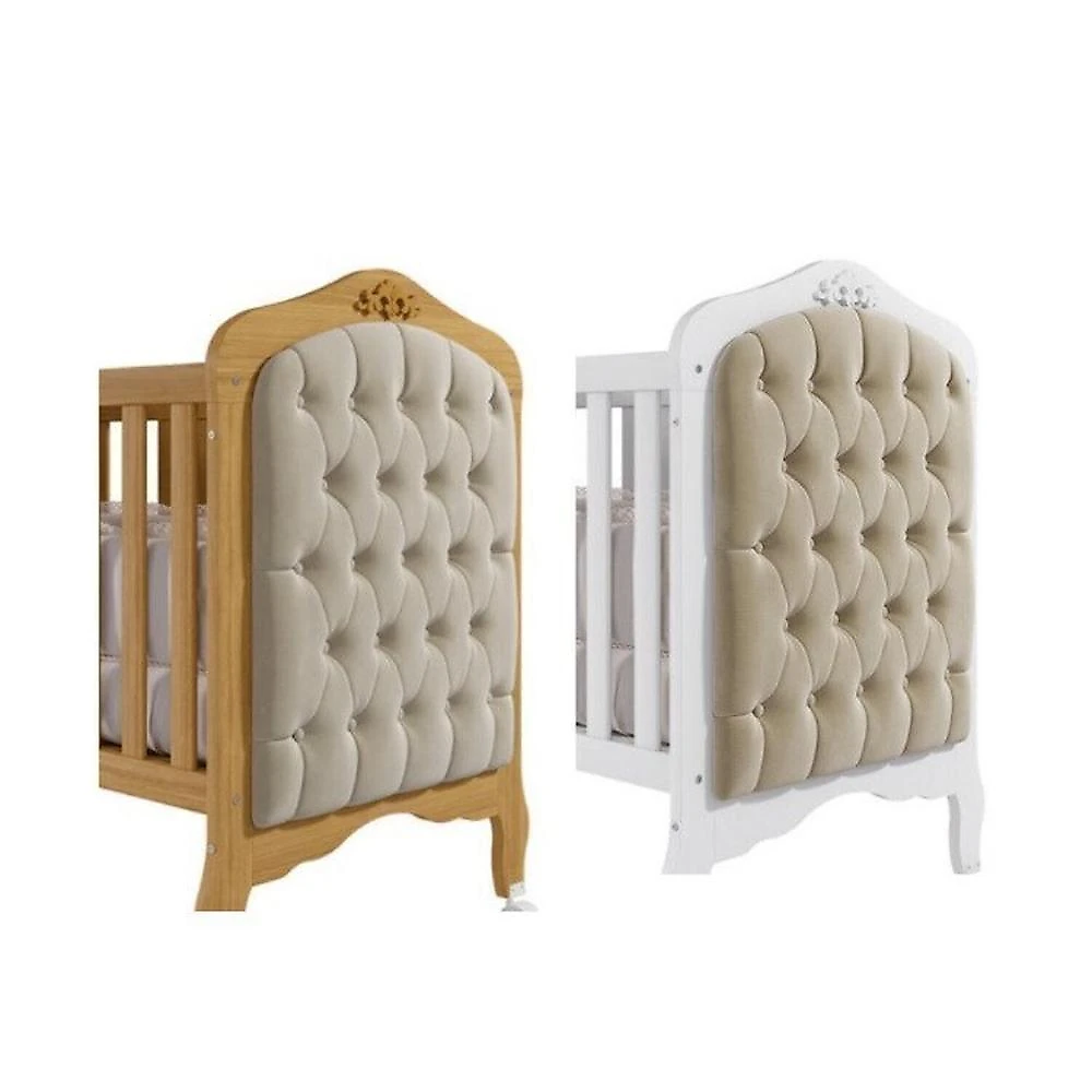 Quarto de Bebê 2 Peças com Berço Capitonê Cômoda 4 Gavetas Aquarella Espresso Móveis Nature/Branco