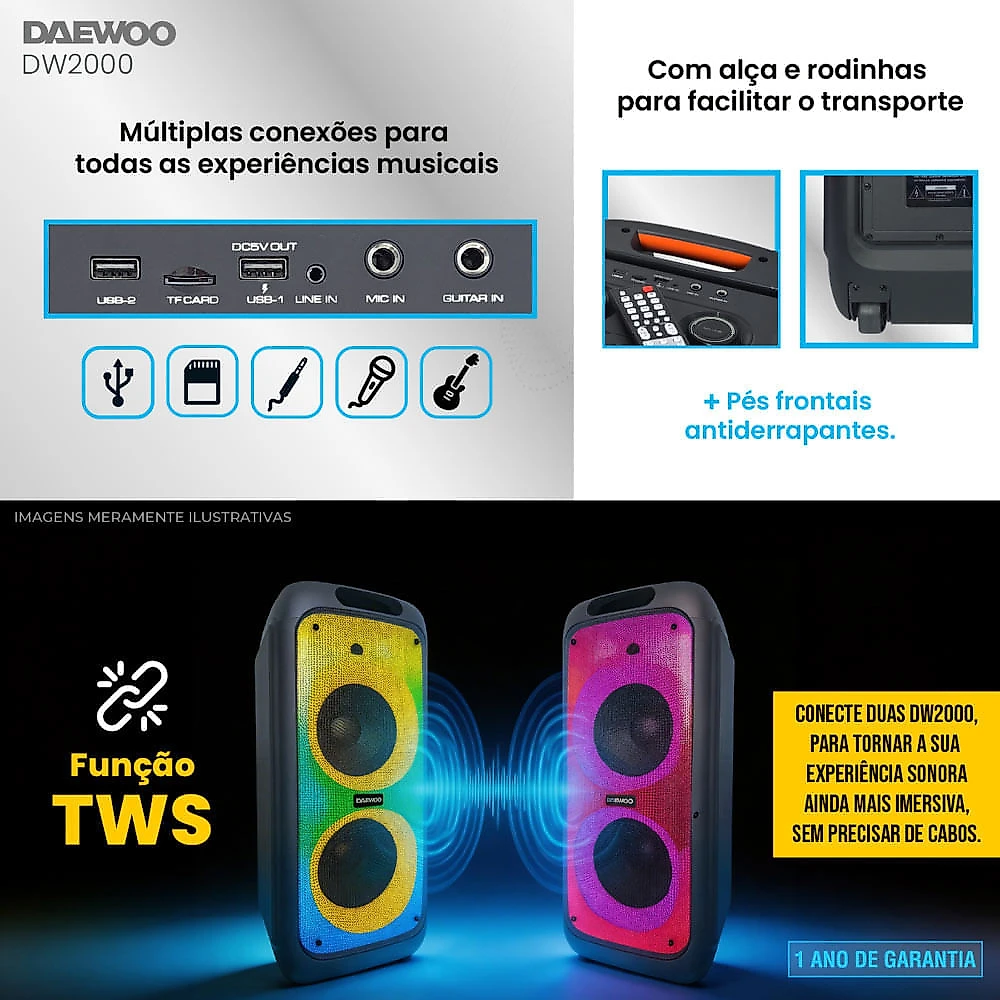 Caixa de Amplificada Daewoo Partybox 2000W