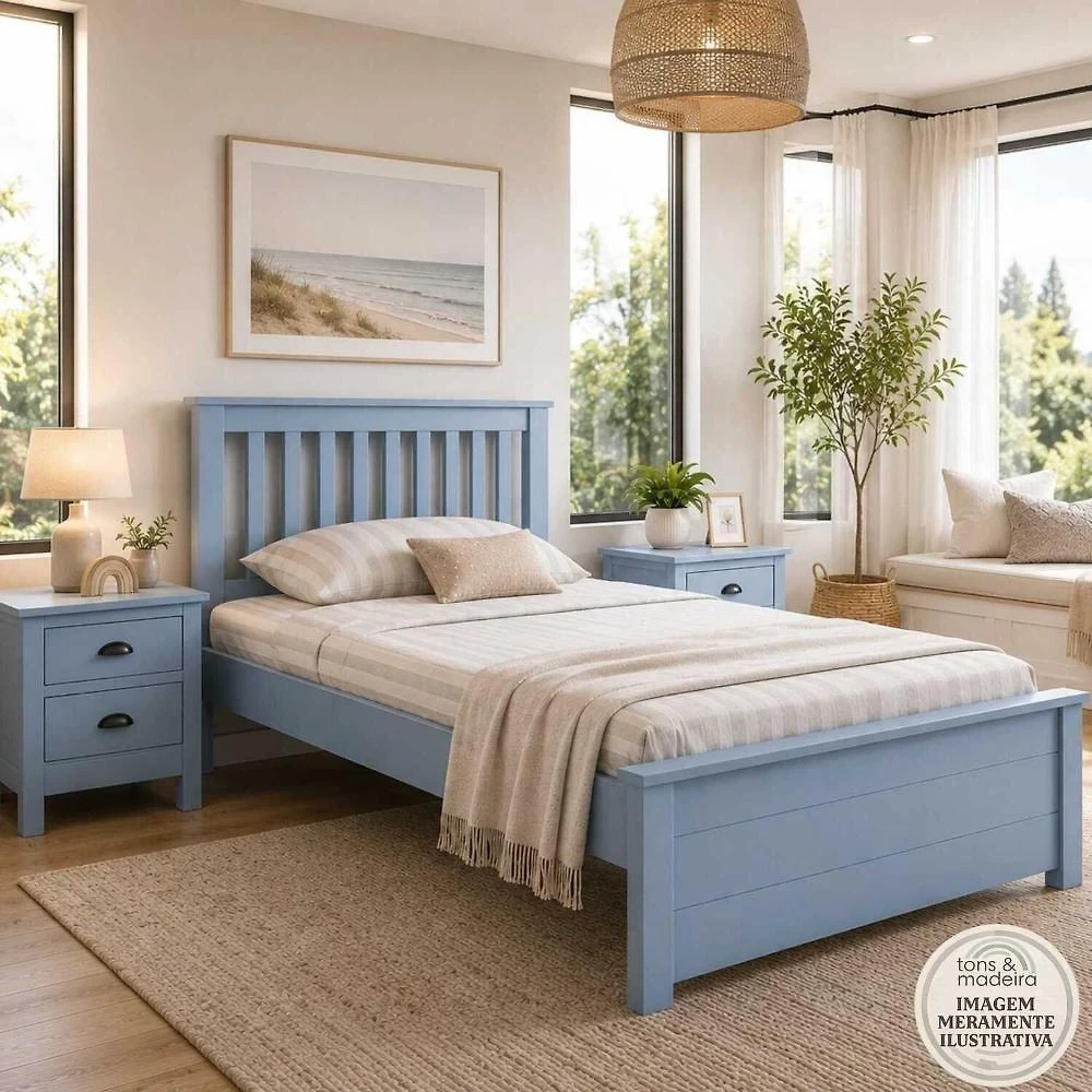 Cama Solteirão Madeira Maciça - Ecoconfort Azul Azul