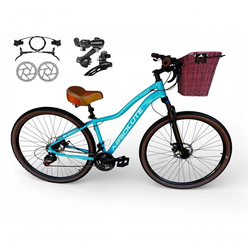 Bicicleta Aro 29 Feminina Absolute Hera Retrô Vintage Shimano 21v Hidráulica Confortável Cesta Azul Tamano 15