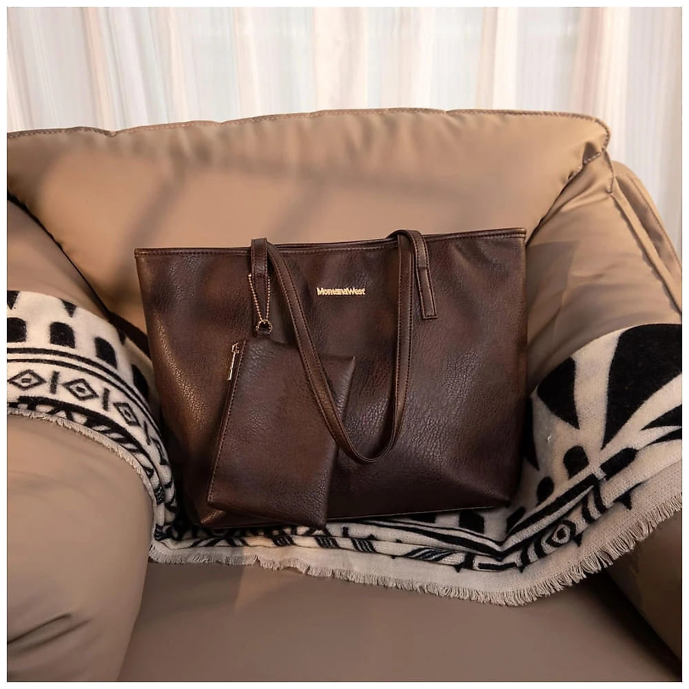 Bolsa de Ombro Feminina em Couro Sintético com Carteira, Montana, Marrom Escuro