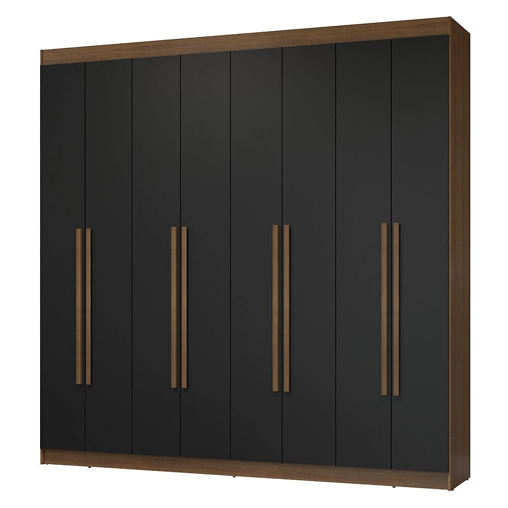 Guarda-roupa casal 8 portas batentes rustic/preto/rustic netuno madesa