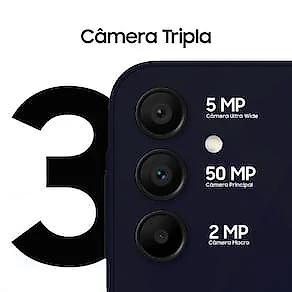 Smartphone Samsung Galaxy A15 4G Azul Escuro 128GB 4GB RAM Processador Octa-Core Câmera Tripla Traseira Selfie de 13MP Tela Infinita 6.5" 90Hz