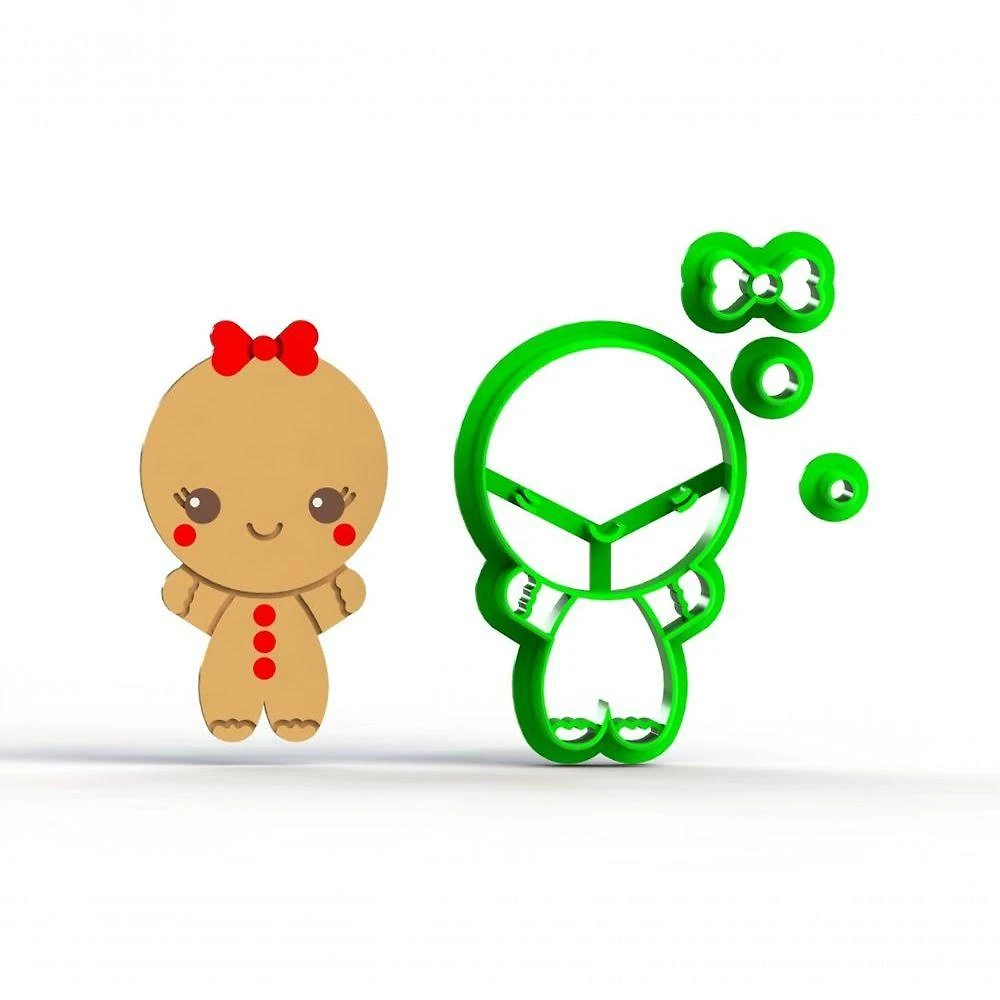 Cortador Natal Menina Biscoito de Gengibre Mod 2 em Plástico PLA Transparente 5CM HB Formas