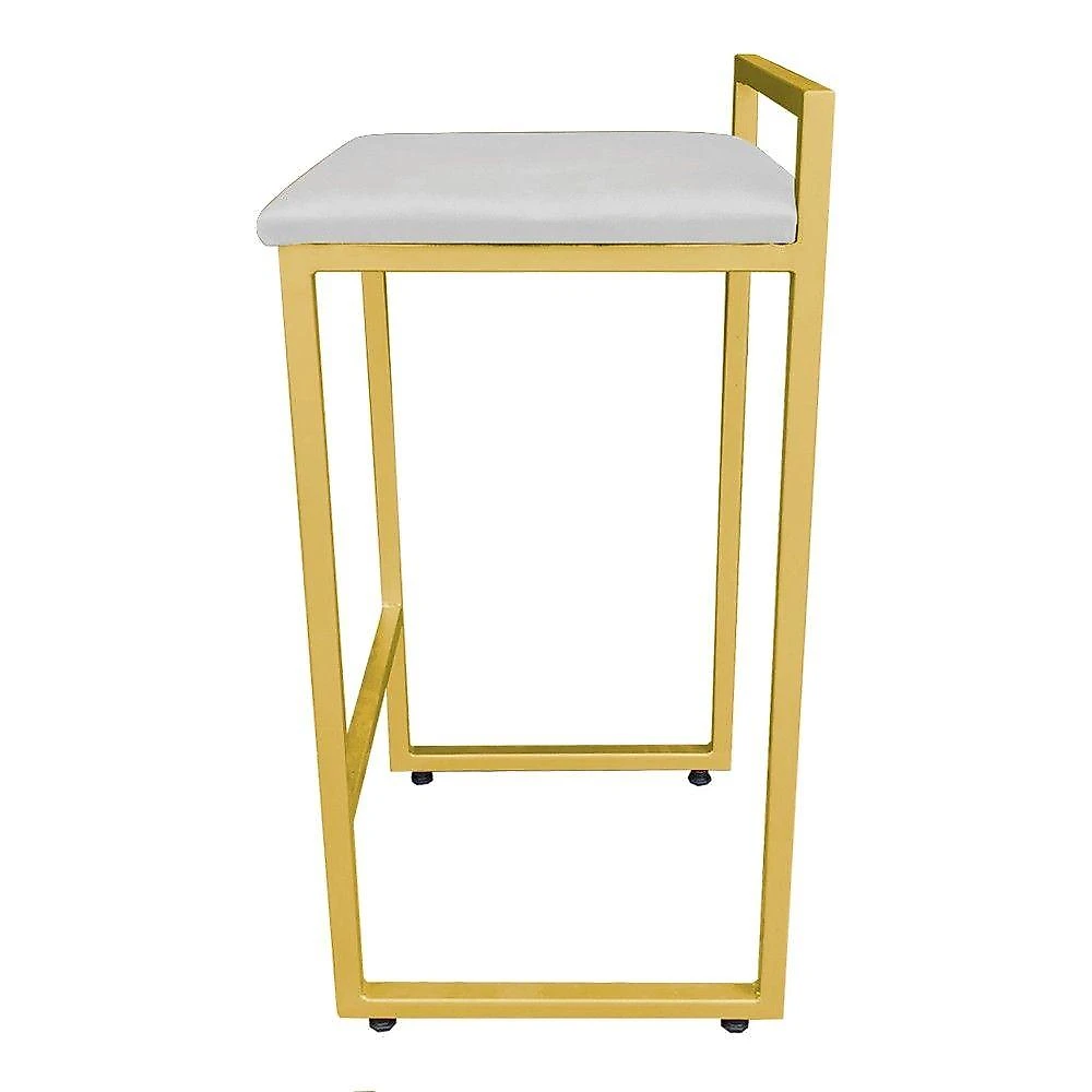Conjunto 02 Banquetas Pietra Suede Cinza Base Dourado