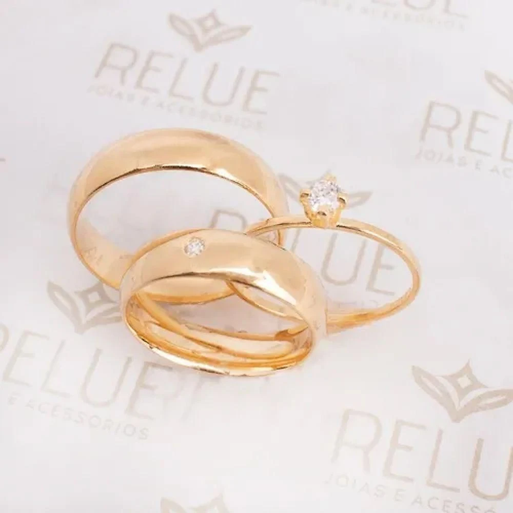 Par De Alianças 6mm Banhada A Ouro 18k Abaulada Com Pedra
