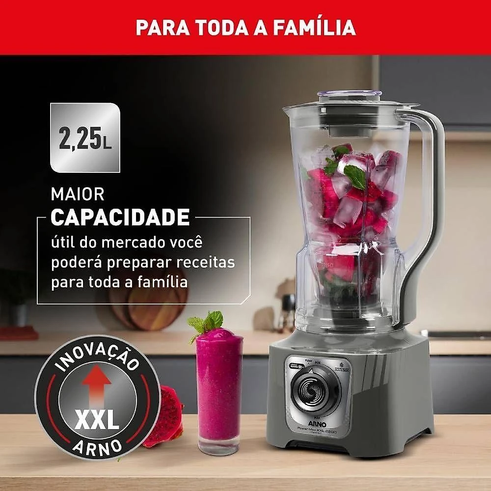 Liquidificador arno power max xxl cinza ln87 2,25l 127v 2200w