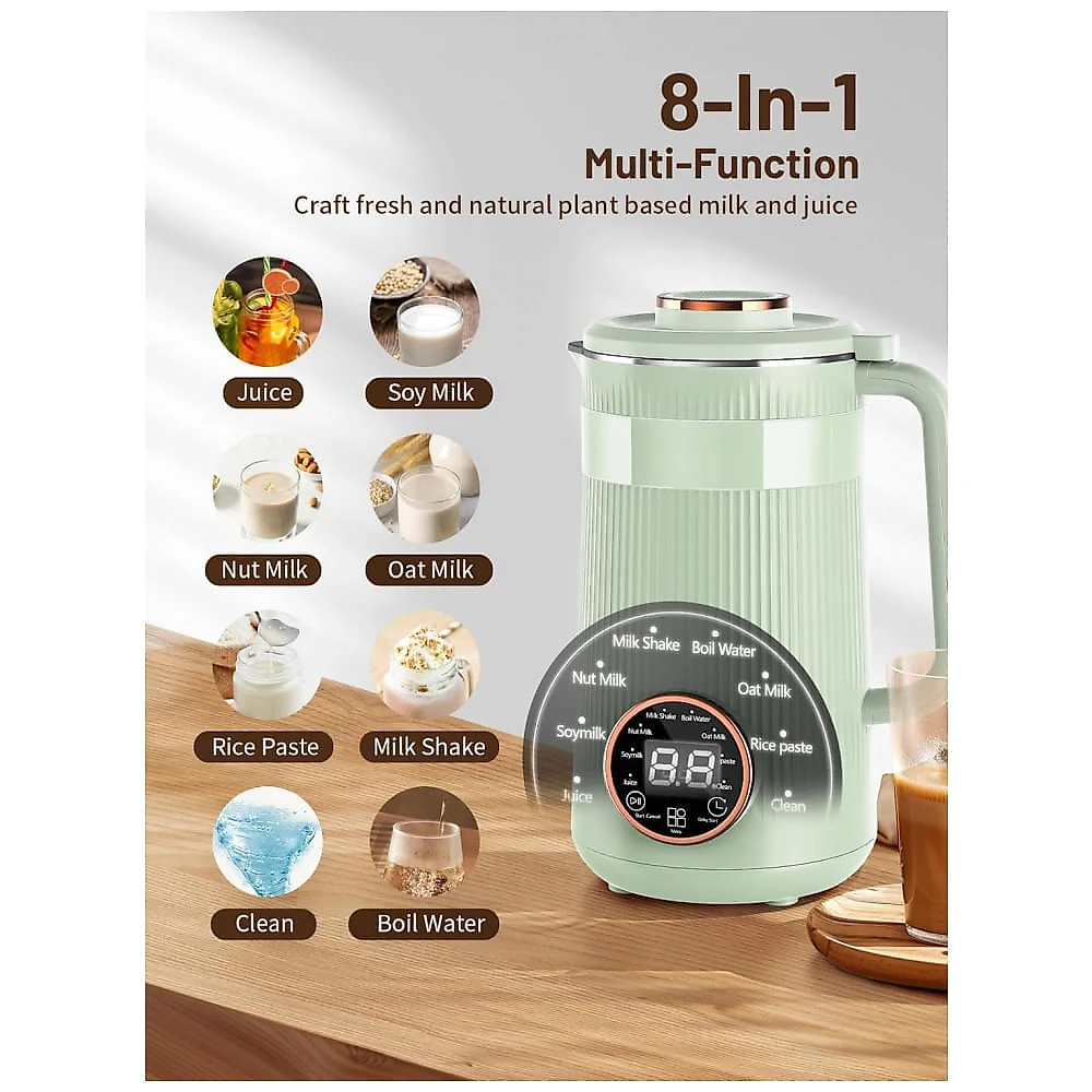 Máquina de Leite Vegetal RELEXNOW Verde 1L 8 em 1 Programável Autolimpeza Aquecimento 110V